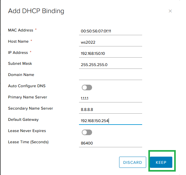 DHCP binding