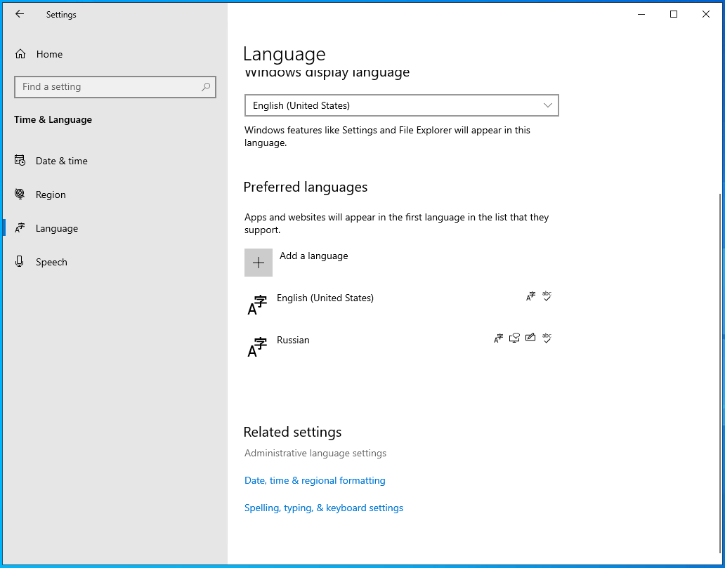 Смена языка Windows